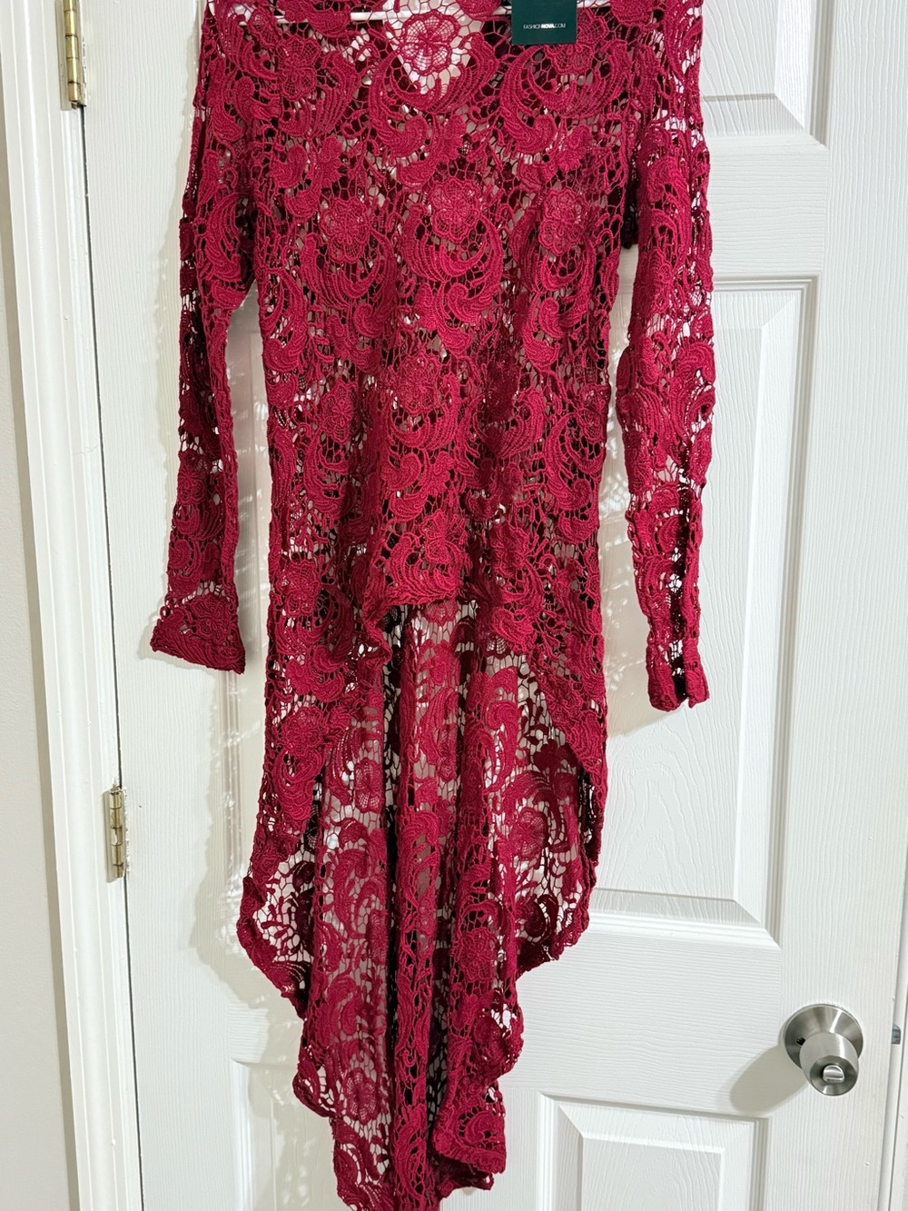 Fashion Nova Burgundy Lace Asymmetrical High-Low Dress